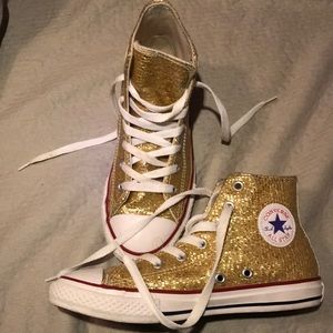 Girls Size 3 Gold Glitter Converse